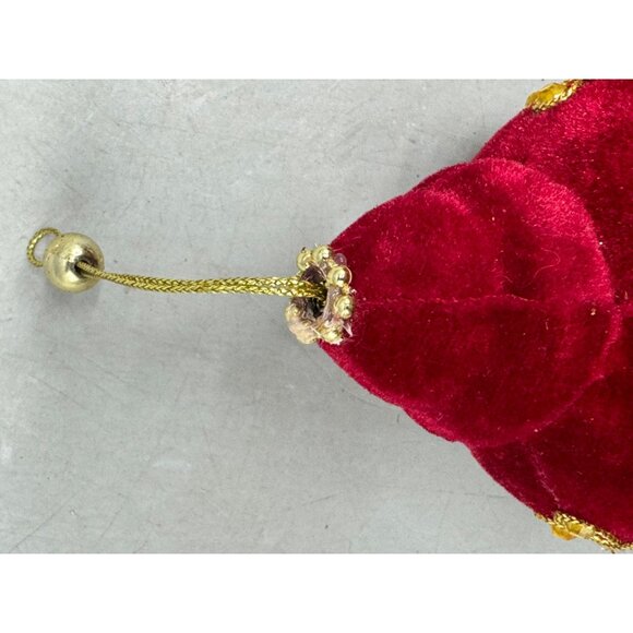 Vintage set 2 artisan beaded red velour Christmas ornaments shiny gold red READ - Picture 4 of 9
